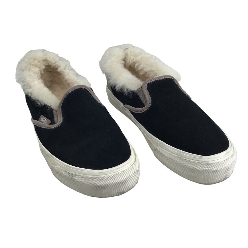 Vans Off The Wall Unisex Black Low-Top Fur-Lined Sneakers Men's 6 / Women's 7.5